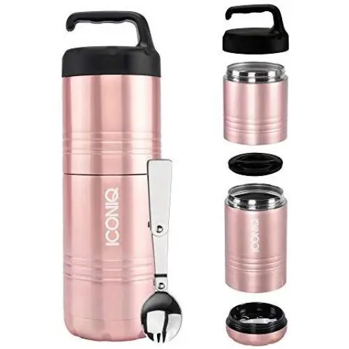 ICONIQ Qore Stackable Stainless Steel Insulated Food Jar with Fold-Out spoon (Stack Pack | Rose Gold) ICONIQ Qore Stackable Stainless Steel Insulated Food Jar with Fold-Out spoon (Stack Pack | Rose Gold)