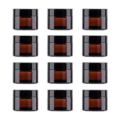 Snow Diamond 50ml 1.75 oz Empty Amber Round Glass Jars, with White Inner Liners and black Lids, High End Glass Containers for Salve Cream, Premium Vials (50ml / 1.7 oz, 12 Pack)