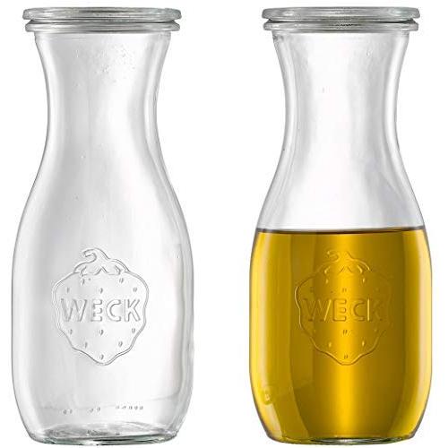 Weck 764 Juice Jar 2 Pack ? Eco-friendly Weck Jars with Lids ? 18oz - 1/2 Liter Weck Glass Jars ? Airtight Glass Juice Containers with Clamp Seals ? Transparent Glass Juice Jars