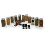 Nellam French Square Glass Spice Jars ? Set of 24 with Shaker Lids and Chalkboard Sticker Labels, Small 4oz Bottles - Stackable Herbs and Spices Containers - Decorative Organizers in Silver