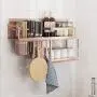 2-Tier Spice Rack Organizer - Kitchen Wall Mount Seasoning Jar Storage Shelf with Knife Utensil Holders Hooks - Higher Rail to Protect Cans Bottles from Falling Out (Black, Rose Gold) 2-Tier Spice Rack Organizer - Kitchen Wall Mount Seasoning Jar Storage Shelf with Knife Utensil Holders Hooks - Higher Rail to Protect Cans Bottles from Falling Out (Black, Rose Gold)