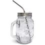 Mason Jar Mugs with Handle, Regular Mouth Colorful Lids with 2 Reusable Stainless Steel Straw, Set of 2 (Silver), Kitchen GLASS 16 oz Jars,''Refreshing Ice Cold Drink'' & Dishwasher Safe