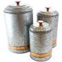 Galvanized Canisters Farmhouse Rustic Metal Set of 3 Flour Sugar Container Canister Kitchen Single Copper Band by Well Pack Box