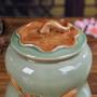 European Food Storage Containers with Lids Small Creative Airtight Container Tea Canister Jars Ceramic Porcelain,Kitchen Decor,Pantry Organization and Storage for Tea Coffee 14x18cm Brown