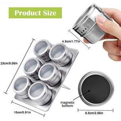 DUDDP Storage Spice lar set 6 Stainless Steel Magnetic Spice Jars, Airtight Kitchen Storage Containers - Fridge to Save Counter & Cupboard Space-Easy to Install