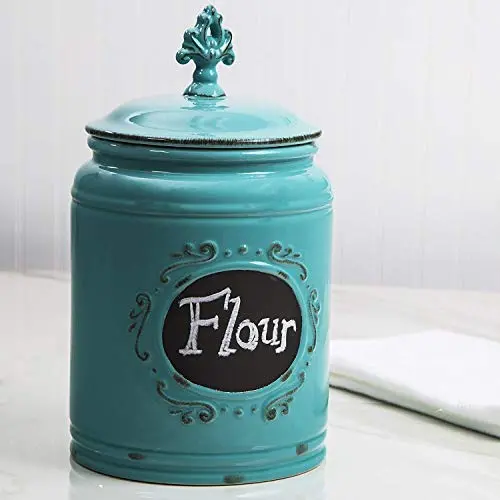 Keramikkaraum, Küchenbehälter, Lebensmittelbehälter, mit Medaillon-Endklopfer - Aqua