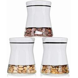 CHEFVANTAGE Glass Kitchen Storage Jar Set for Countertop with Air Tight Container Lid - White