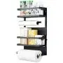 Magnetische Gewürzregal-Kühlschrank-Organizer, Galapara, 4stufig, Haushalts-Sortiersystem, Magnetische Gewürzbehälter, Küchenrollehalter, Kühlschrank-Seitenregal, Behälterregal (Weiß, Schwarz)