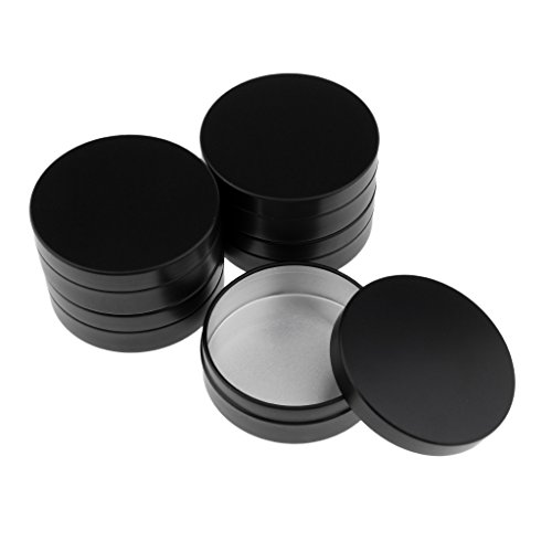 Injoyo 5 Pieces Aluminum Tins Cans - Round Storage Jars Black no-screw Lids Metal Tins, Travel Tins Cosmetic Refillable Containers, 100ml