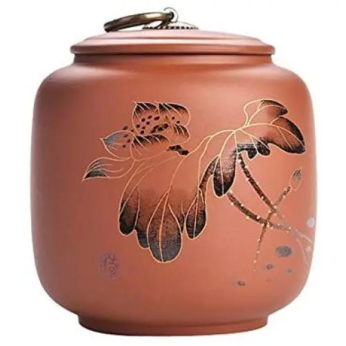 Boîte de rangement pour thé en argile violette/Thé en vrac/Coffret à thé/Conteneur de thé avec couvercle étanche, Fleur de Lotus, 750ml Boîte de rangement pour thé en argile violette/Thé en vrac/Coffret à thé/Conteneur de thé avec couvercle étanche, Fleur de Lotus, 750ml
