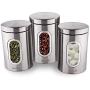 Homiu Coffee Sugar and Tea Window Canisters Set of 3 Silver