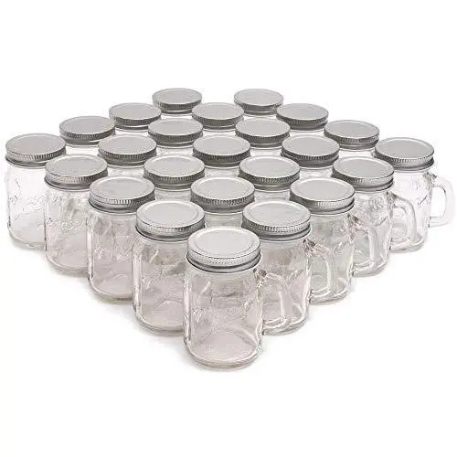 Juvale Klare Glas Mason Gläser 4 oz mit Silberverschlüssen, 24 Stück