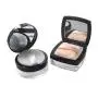 Klare leere runde Make Up Lose Powder Behälter Box mit Schwamm, Pinsel, Spiegel und Siebdeckel (schwarz)