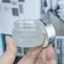 Empty Frosted Clear Glass jar with Inner Liners and Lids and Mini Spoon, 0.53oz Round Glass Jars-Silver Lids for Cream jars, Cosmetics, Diy, Make up, Homemade Sample-10PCS