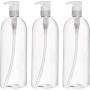 BAR5F Plastic Bottles with Pump Dispenser, 32 oz (1 Liter) | Leak Proof, Large, Empty Clear Oval, Refillable, BPA Free for Shampoo, Hair Conditioner, Lotion, Oils | Set of 2