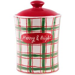 9" Molly Hatch Holiday Plaid Covered Canister Merry/Bright