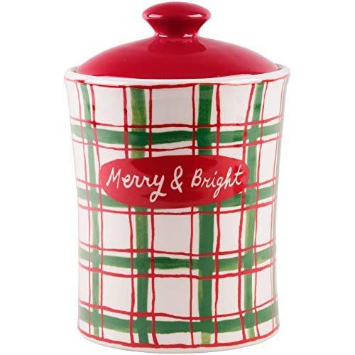 9" Molly Hatch Holiday Plaid Covered Canister Merry/Bright