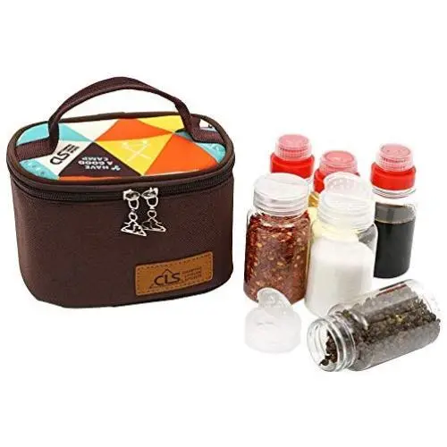 Kissybride Tragbares Outdoor-Gewürze & Gläser Set Küchenwerkzeug Organizer Behälter mit Aufbewahrungsbeutel für Grillen, Camping, Wandern, 6PCS