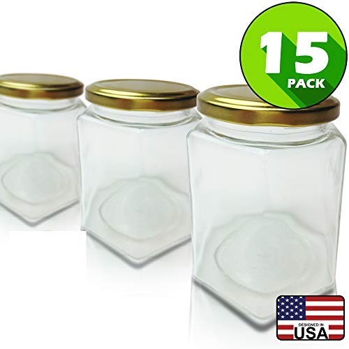 Bouteilles Hexagonales Dorées (15pcs, 9.0 oz) - Bouteilles en Verre Hexagonales avec Couvercles en Plastisol Doré pour Confit Beurre Gelées Cadeaux Mariage Cadeaux d'Arrivée Baby Food DIY Bouteilles Épices Magnétiques Artisanat Bouteilles de Conserve Bouteilles Hexagonales Dorées (15pcs, 9.0 oz) - Bouteilles en Verre Hexagonales avec Couvercles en Plastisol Doré pour Confit Beurre Gelées Cadeaux Mariage Cadeaux d'Arrivée Baby Food DIY Bouteilles Épices Magnétiques Artisanat Bouteilles de Conserve