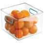 mDesign Plastic Food Storage Container Bin with Handles for Kitchen, Pantry, Cabinet, Fridge/Freezer - Cube Organizer for Snacks, Produce, Vegetables, Pasta - BPA Free, Food Safe - 4 Pack, Clear/Blue