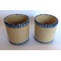 Set of 2 Gerald E. Henn Workshops Crock Canisters Roseville Sponge Ware Blue Trim