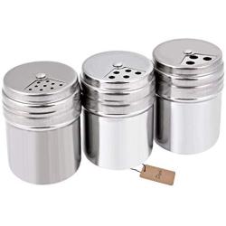 JUSTDOLIFE Spice Bottles Stainless Steel Seasoning Bottles Kitchen Accessary with Rotatable Shaker Top 3PCS