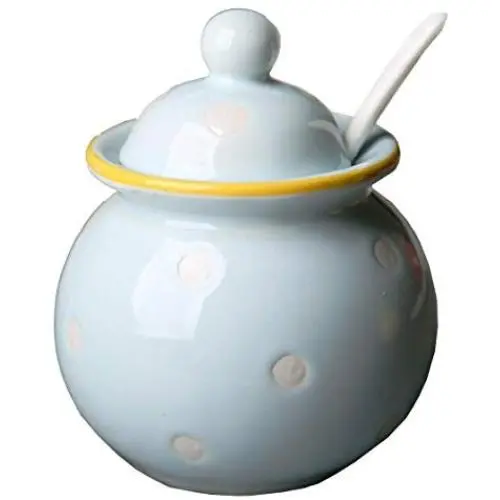 Ceramics Dot Sugar Salt Pepper Storage Jar Seasoning Pot with Lid And Spoon Ceramics Dot Sugar Salt Pepper Storage Jar Seasoning Pot with Lid And Spoon