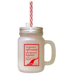 Red Pathway Righteousness Highway Happiness Frosted Glass Mason Jar With Straw