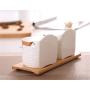 Mini Spice Jars Kitchenware ceramic seasoning jar two-piece creative white bamboo and wood flip