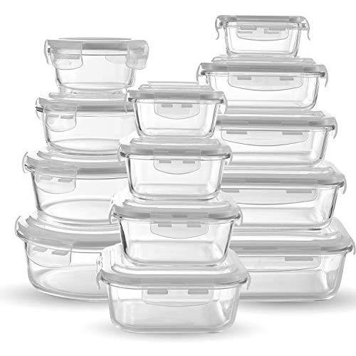 Chefs Star Glass Food Storage Containers [13-Piece Set] - Meal Prep Leakproof Container with Airtight Snap On Lids - Microwave, Oven, Freezer, Dishwasher Safe. for Kitchen, Lunch & Pantry - BPA Free