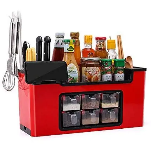 Gewürzkasten Küche, Gewürzbehälter, Gewürzflaschen-Organizer, Multifunktionale Gewürzbox (Pomegranate Rot)