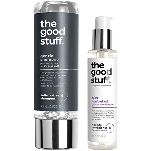 The Good Stuff Sulfate Free and Vegan Shampoo and Frizz Control Leave-In No-Rinse Conditioner Kit, For Dry and Frizzy Hair, 7.7 oz and 3.2 oz