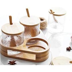 TNKML Glass Storage Tank Glass Seasoning Jar Three-Piece Seasoning Box Set Sugar Bowl Salt Shaker Glass Seasoning Jar Kitchen Supplies Spice Container-B