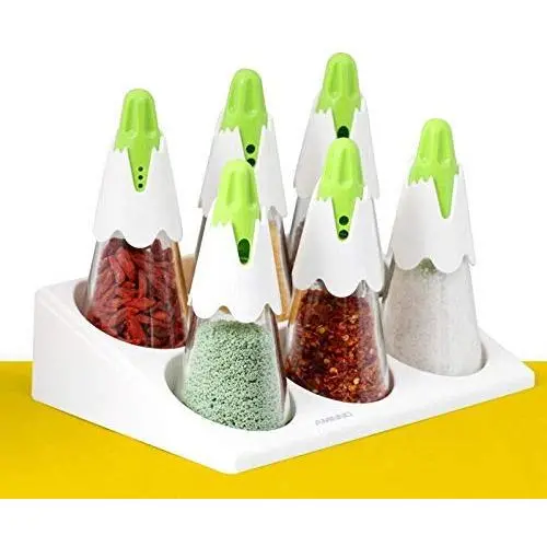 DUDDP Lagerraum Spice-Set Spice-Gläser Behälter +6 Gewürzboxen Aufbewahrungsboxen Gewürzschubladenregal, Rotierender Gewürz-Set für Küche/Restaurant usw.