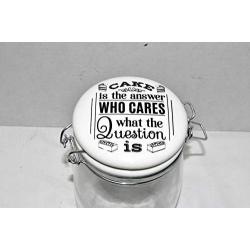 25 Home Decor New 34oz Cake is The Answer WHO Cares What The QUESTION is Air Tight Ceramic Hinged Lid & Glass Canister Storage Jar