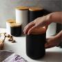 260Ml/800Ml/1000Ml Sealed Ceramic Storage Jar With Bamboo Lid Spices Tank Container Kitchen Food Bottle Coffee Tea Caddy,S Sealed Jar-Black