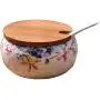 Ceramics Retro Japanese Flower Sugar Salt Pepper Storage Jar with Wood Lid And Spoon