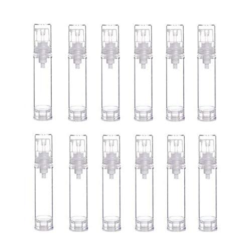 12PCS Clear Empty Portable Refill Airless Vacuum Pump Bottles Cosmetic Make-up Cream Lotion Sample Travel Packing Toiletries Liquid Storage Container Vial Jars for Emulsion Face Cream Shower Gel