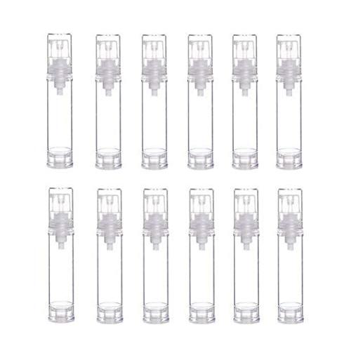 12Pcs 10ml/0.34oz Airless Pump Bottle Portable Empty Refillable Clear Plastic Airless Vacuum Pump Bottle Cosmetic Make-up Cream Lotion Sample Packing Toiletries Liquid Storage Container Vial Jars