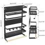 Magnetic Kitchen Rack Fridge Organizer, Spice Jars Rack, Multi Use Refrigerator Side Storage Shelf with 5 Removable Mobile Hooks,Large,Black