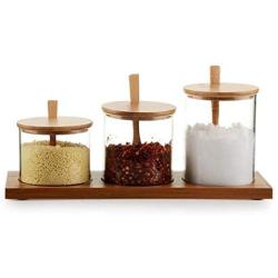 LQQGXLCondiment bottle, jar condiment storage box Spice jar glass cruet food storage container sugar and salt set with lid spice jar