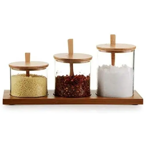 LQQGXLCondiment bottle, jar condiment storage box Spice jar glass cruet food storage container sugar and salt set with lid spice jar