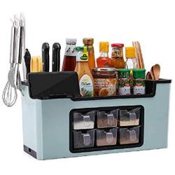 WANJIAJIA Creative Multifunctional Kitchen Rack, Seasoning jar Storage Rack Plastic Kitchen Household Items,Blue