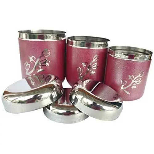 Rastogi Handicrafts Boîtes de Rangement pour Tasses/Thé/Sucre/Café – Ensemble de 3 en Acier Inoxydable / Impression Feuilles – Coffret Cadeau Diwali – EXPÉDITION RAPIDE Rastogi Handicrafts Boîtes de Rangement pour Tasses/Thé/Sucre/Café – Ensemble de 3 en Acier Inoxydable / Impression Feuilles – Coffret Cadeau Diwali – EXPÉDITION RAPIDE