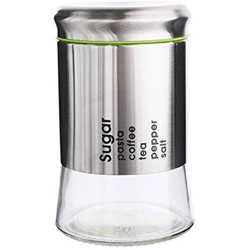 Kitchen Glass Container, Stainless Steel Cover with Lid, Food Organizer Storage Bottle Jar, for Tea Coffee Sugar (20 oz, Silver)