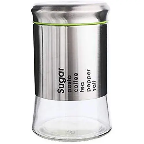 Glasbehälter für Küche, Edelstahl Deckel, Lebensmittel Organizer Flasche Glas, für Tee, Kaffee, Zucker (20 oz, Silber)