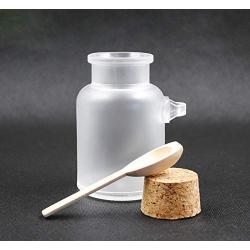 Hisght 2 Pcs 200m/7oz Empty Refillable Frosted Plastic Bottle Food Storage Container Canister Jar Pot Holder Sealed Tank with Cork Stopper and Wooden Spoon for Honey,Salt, Coffee and More