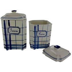 Earthenware Storage Jars, Set of 4, French Vintage Hand Painted Design &quotCarreaux"