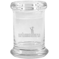 Clear Glass Herb Stash Jar and Lid 2.75 oz with Walking Dead Rick Logo from Smoke Promos