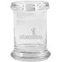 Clear Glass Herb Stash Jar and Lid 2.75 oz with Walking Dead Rick Logo from Smoke Promos